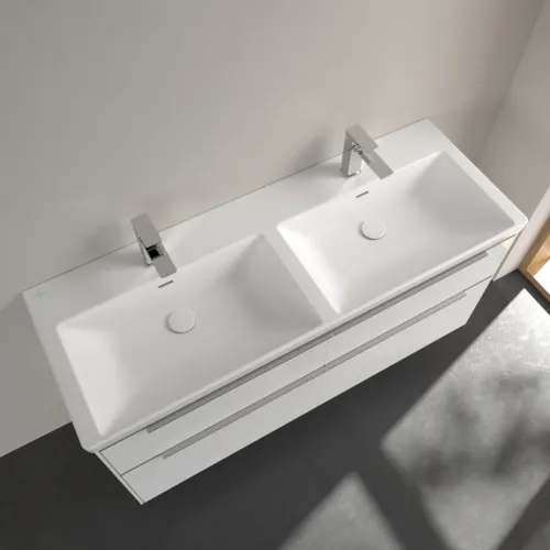 Bild von VILLEROY BOCH Subway 3.0 Schrank-Doppelwaschtisch, 1300 x 475 x 165 mm, Stone White CeramicPlus, mit Überlauf #4A71D5RW