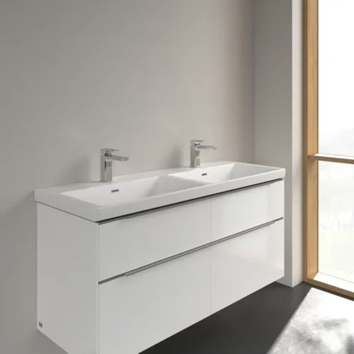 Bild von VILLEROY BOCH Subway 3.0 Schrank-Doppelwaschtisch, 1300 x 475 x 165 mm, Stone White CeramicPlus, mit Überlauf #4A71D5RW