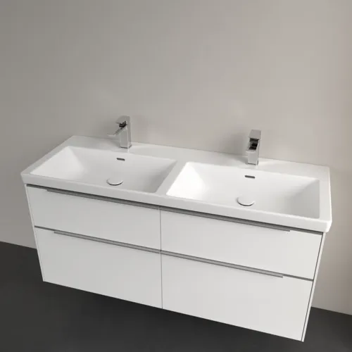 Bild von VILLEROY BOCH Subway 3.0 Schrank-Doppelwaschtisch, 1300 x 475 x 165 mm, Stone White CeramicPlus, mit Überlauf #4A71D5RW