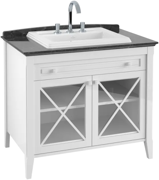 Bild von VILLEROY BOCH Hommage Waschbeckenunterschrank mit Waschbecken, 2 Türen, 1 Schublade, 985 x 905 x 620 mm, White Matt Lacquer/Black Marble / White Matt Lacquer/Black Marble #8980A1R1