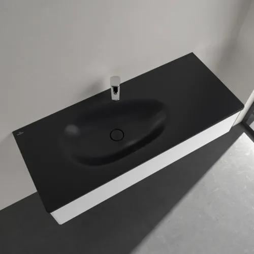 Picture of VILLEROY BOCH Antao Vanity washbasin, 1200 x 500 x 150 mm, Pure Black CeramicPlus, with concealed overflow #4A77LBR7
