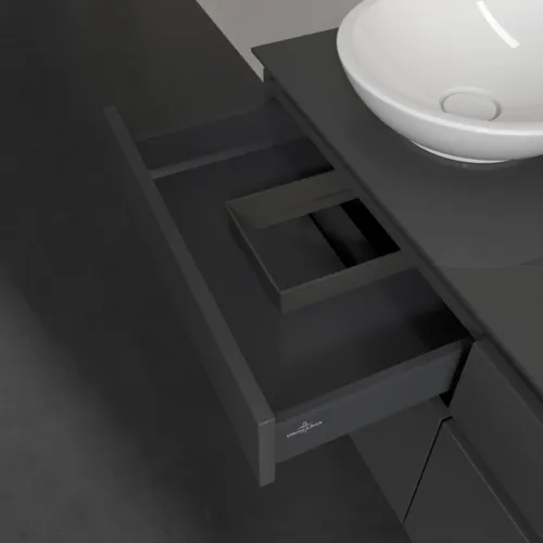 Bild von VILLEROY BOCH Legato Waschbeckenunterschrank, mit Beleuchtung, 4 Auszüge, 1200 x 550 x 500 mm, Glossy Grey / Glossy Grey #B584L0FP