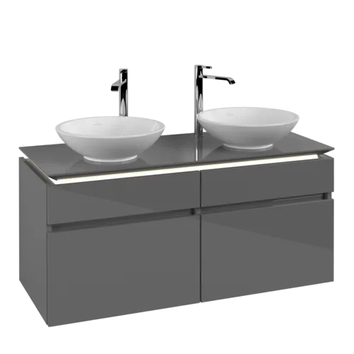 Bild von VILLEROY BOCH Legato Waschbeckenunterschrank, mit Beleuchtung, 4 Auszüge, 1200 x 550 x 500 mm, Glossy Grey / Glossy Grey #B584L0FP