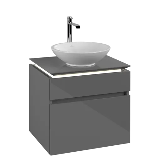 Bild von VILLEROY BOCH Legato Waschbeckenunterschrank, mit Beleuchtung, 2 Auszüge, 600 x 550 x 500 mm, Glossy Grey / Glossy Grey #B568L0FP
