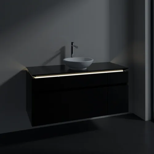 Bild von VILLEROY BOCH Legato Waschbeckenunterschrank, mit Beleuchtung, 5 Auszüge, 1200 x 550 x 500 mm, Black Matt Lacquer / Black Matt Lacquer #B578L0PD