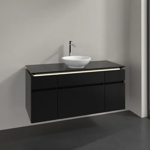 Bild von VILLEROY BOCH Legato Waschbeckenunterschrank, mit Beleuchtung, 5 Auszüge, 1200 x 550 x 500 mm, Black Matt Lacquer / Black Matt Lacquer #B578L0PD