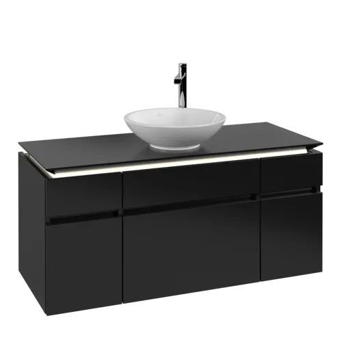 Bild von VILLEROY BOCH Legato Waschbeckenunterschrank, mit Beleuchtung, 5 Auszüge, 1200 x 550 x 500 mm, Black Matt Lacquer / Black Matt Lacquer #B578L0PD