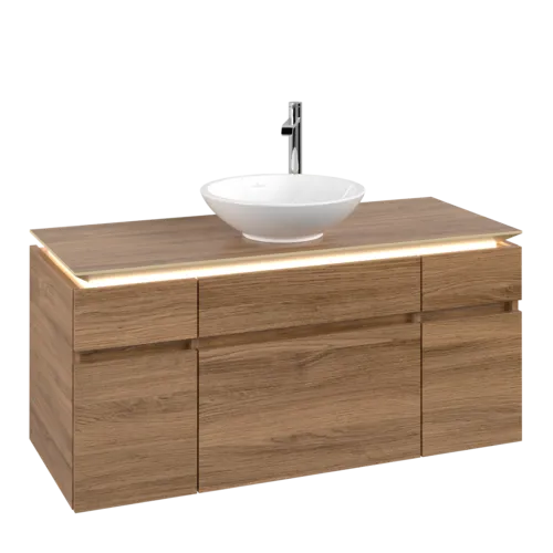 Bild von VILLEROY BOCH Legato Waschbeckenunterschrank, mit Beleuchtung, 5 Auszüge, 1200 x 550 x 500 mm, Kansas Oak / Kansas Oak #B578L0RH