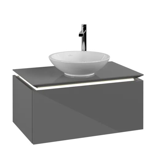 Bild von VILLEROY BOCH Legato Waschbeckenunterschrank, mit Beleuchtung, 1 Auszug, 800 x 380 x 500 mm, Glossy Grey / Glossy Grey #B569L0FP