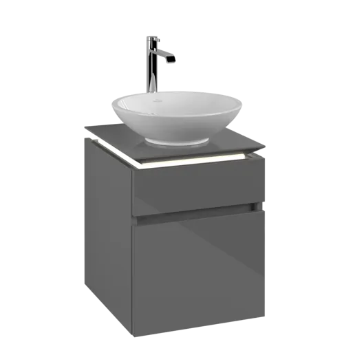Bild von VILLEROY BOCH Legato Waschbeckenunterschrank, mit Beleuchtung, 2 Auszüge, 450 x 550 x 500 mm, Glossy Grey / Glossy Grey #B566L0FP