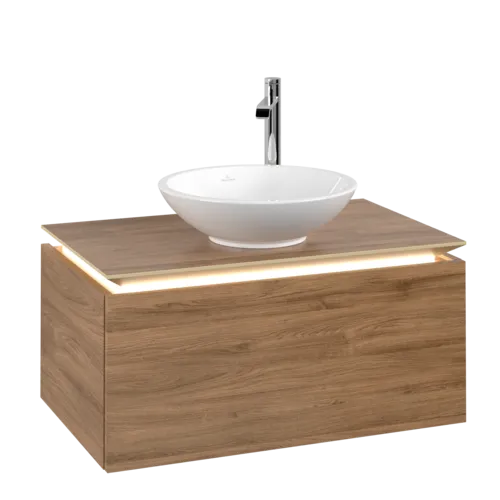 Bild von VILLEROY BOCH Legato Waschbeckenunterschrank, mit Beleuchtung, 1 Auszug, 800 x 380 x 500 mm, Kansas Oak / Kansas Oak #B569L0RH
