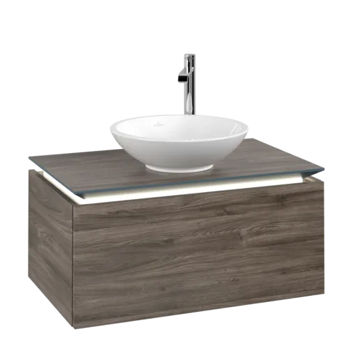 Bild von VILLEROY BOCH Legato Waschbeckenunterschrank, mit Beleuchtung, 1 Auszug, 800 x 380 x 500 mm, Stone Oak / Stone Oak #B569L0RK