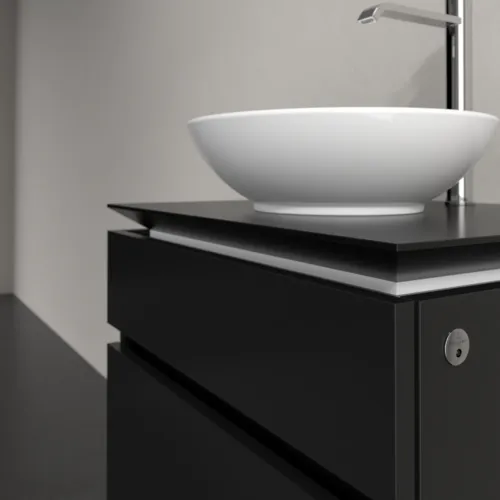 Bild von VILLEROY BOCH Legato Waschbeckenunterschrank, mit Beleuchtung, 2 Auszüge, 600 x 550 x 500 mm, Black Matt Lacquer / Black Matt Lacquer #B568L0PD
