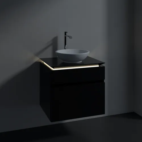 Bild von VILLEROY BOCH Legato Waschbeckenunterschrank, mit Beleuchtung, 2 Auszüge, 600 x 550 x 500 mm, Black Matt Lacquer / Black Matt Lacquer #B568L0PD
