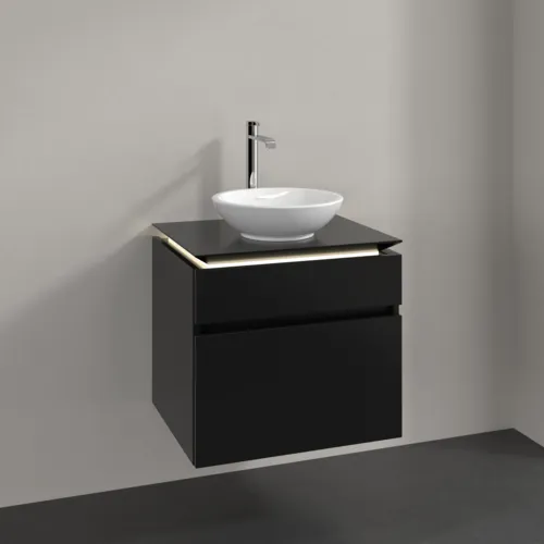 Bild von VILLEROY BOCH Legato Waschbeckenunterschrank, mit Beleuchtung, 2 Auszüge, 600 x 550 x 500 mm, Black Matt Lacquer / Black Matt Lacquer #B568L0PD