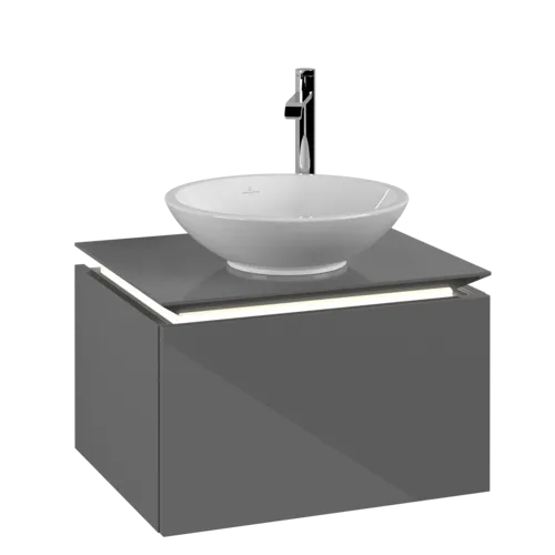 Bild von VILLEROY BOCH Legato Waschbeckenunterschrank, mit Beleuchtung, 1 Auszug, 600 x 380 x 500 mm, Glossy Grey / Glossy Grey #B567L0FP