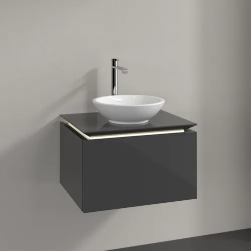 Bild von VILLEROY BOCH Legato Waschbeckenunterschrank, mit Beleuchtung, 1 Auszug, 600 x 380 x 500 mm, Glossy Grey / Glossy Grey #B567L0FP