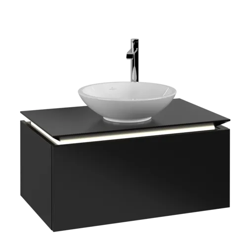 Bild von VILLEROY BOCH Legato Waschbeckenunterschrank, mit Beleuchtung, 1 Auszug, 800 x 380 x 500 mm, Black Matt Lacquer / Black Matt Lacquer #B569L0PD