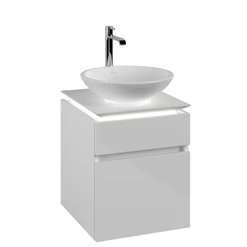 Bild von VILLEROY BOCH Legato Waschbeckenunterschrank, mit Beleuchtung, 2 Auszüge, 450 x 550 x 500 mm, Glossy White / Glossy White #B566L0DH