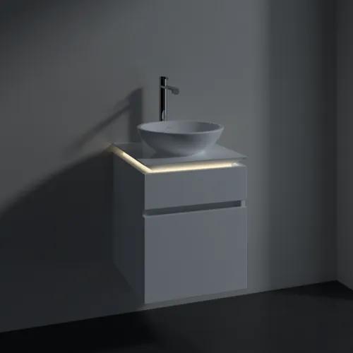 Bild von VILLEROY BOCH Legato Waschbeckenunterschrank, mit Beleuchtung, 2 Auszüge, 450 x 550 x 500 mm, Glossy White / Glossy White #B566L0DH