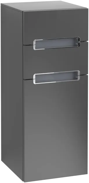 Bild von VILLEROY BOCH Subway 2.0 Seitenschrank, 1 Tür, 2 Schubladen, 356 x 857 x 370 mm, Black Matt Lacquer / Glass White #A7131SPD