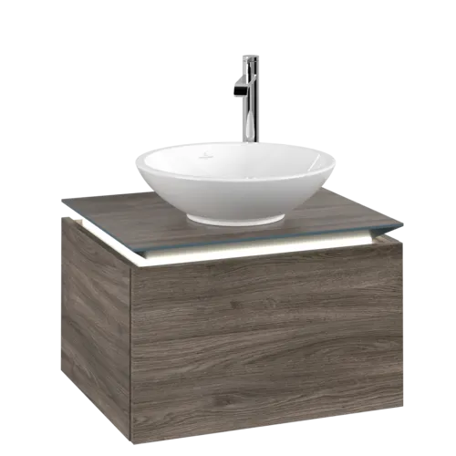 Bild von VILLEROY BOCH Legato Waschbeckenunterschrank, mit Beleuchtung, 1 Auszug, 600 x 380 x 500 mm, Stone Oak / Stone Oak #B567L0RK