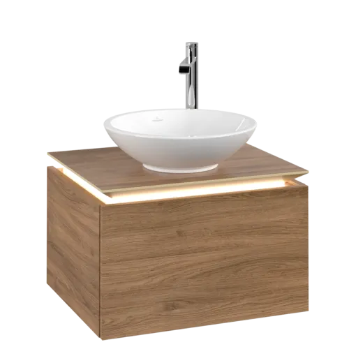 Bild von VILLEROY BOCH Legato Waschbeckenunterschrank, mit Beleuchtung, 1 Auszug, 600 x 380 x 500 mm, Kansas Oak / Kansas Oak #B567L0RH