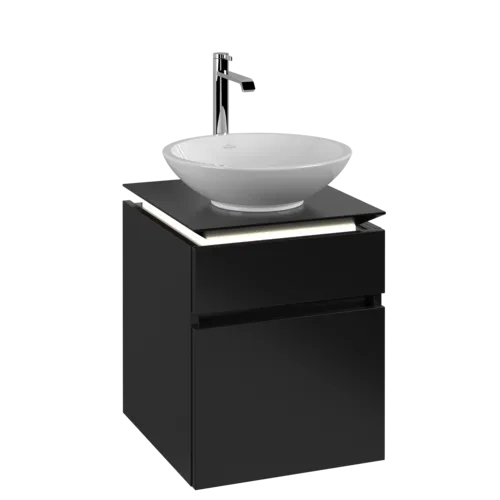 Bild von VILLEROY BOCH Legato Waschbeckenunterschrank, mit Beleuchtung, 2 Auszüge, 450 x 550 x 500 mm, Black Matt Lacquer / Black Matt Lacquer #B566L0PD