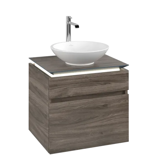 Bild von VILLEROY BOCH Legato Waschbeckenunterschrank, mit Beleuchtung, 2 Auszüge, 600 x 550 x 500 mm, Stone Oak / Stone Oak #B568L0RK