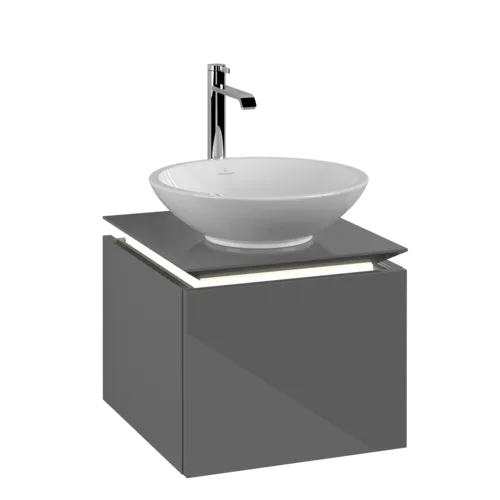 Bild von VILLEROY BOCH Legato Waschbeckenunterschrank, mit Beleuchtung, 1 Auszug, 450 x 380 x 500 mm, Glossy Grey / Glossy Grey #B565L0FP