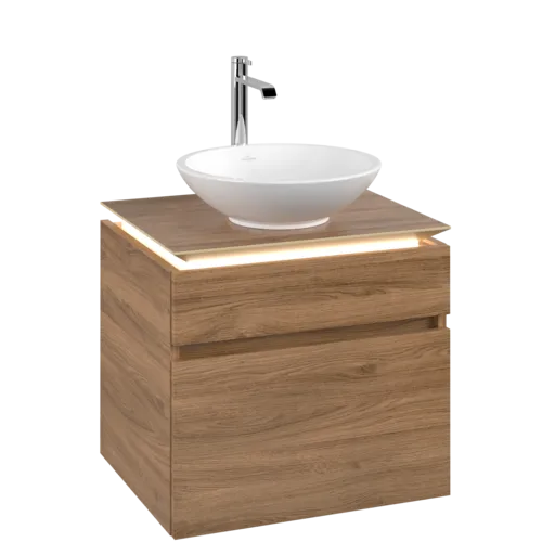 Bild von VILLEROY BOCH Legato Waschbeckenunterschrank, mit Beleuchtung, 2 Auszüge, 600 x 550 x 500 mm, Kansas Oak / Kansas Oak #B568L0RH