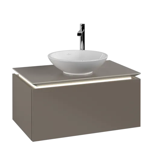 Bild von VILLEROY BOCH Legato Waschbeckenunterschrank, mit Beleuchtung, 1 Auszug, 800 x 380 x 500 mm, Truffle Grey / Truffle Grey #B569L0VG