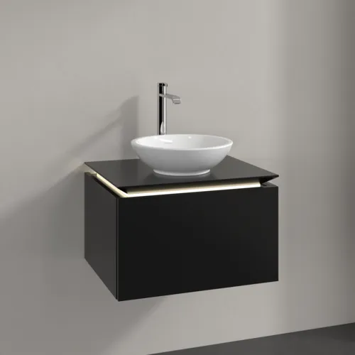 Bild von VILLEROY BOCH Legato Waschbeckenunterschrank, mit Beleuchtung, 1 Auszug, 600 x 380 x 500 mm, Black Matt Lacquer / Black Matt Lacquer #B567L0PD