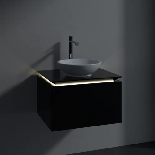 Bild von VILLEROY BOCH Legato Waschbeckenunterschrank, mit Beleuchtung, 1 Auszug, 600 x 380 x 500 mm, Black Matt Lacquer / Black Matt Lacquer #B567L0PD