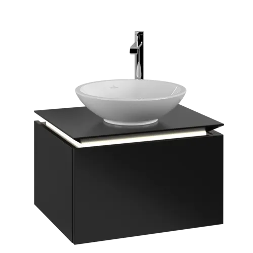 Bild von VILLEROY BOCH Legato Waschbeckenunterschrank, mit Beleuchtung, 1 Auszug, 600 x 380 x 500 mm, Black Matt Lacquer / Black Matt Lacquer #B567L0PD