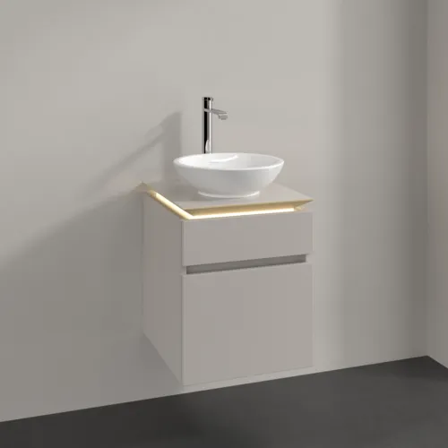 Bild von VILLEROY BOCH Legato Waschbeckenunterschrank, mit Beleuchtung, 2 Auszüge, 450 x 550 x 500 mm, Soft Grey / Soft Grey #B566L0VK