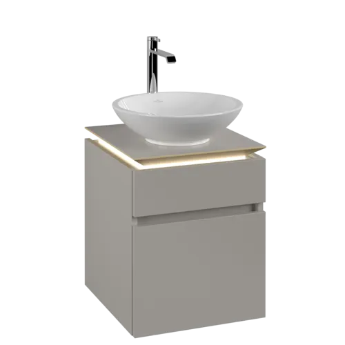 Bild von VILLEROY BOCH Legato Waschbeckenunterschrank, mit Beleuchtung, 2 Auszüge, 450 x 550 x 500 mm, Soft Grey / Soft Grey #B566L0VK