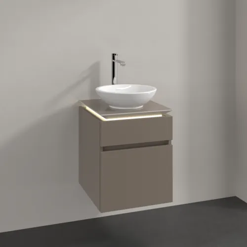 Bild von VILLEROY BOCH Legato Waschbeckenunterschrank, mit Beleuchtung, 2 Auszüge, 450 x 550 x 500 mm, Truffle Grey / Truffle Grey #B566L0VG