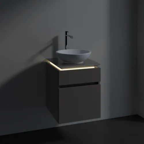 Bild von VILLEROY BOCH Legato Waschbeckenunterschrank, mit Beleuchtung, 2 Auszüge, 450 x 550 x 500 mm, Truffle Grey / Truffle Grey #B566L0VG