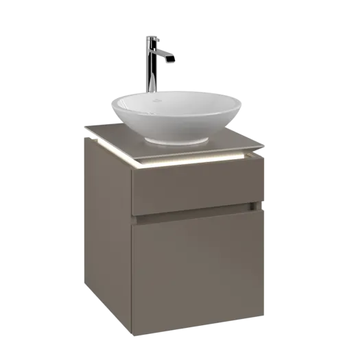 Bild von VILLEROY BOCH Legato Waschbeckenunterschrank, mit Beleuchtung, 2 Auszüge, 450 x 550 x 500 mm, Truffle Grey / Truffle Grey #B566L0VG