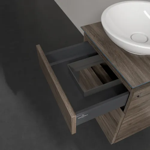 Bild von VILLEROY BOCH Legato Waschbeckenunterschrank, mit Beleuchtung, 2 Auszüge, 450 x 550 x 500 mm, Stone Oak / Stone Oak #B566L0RK