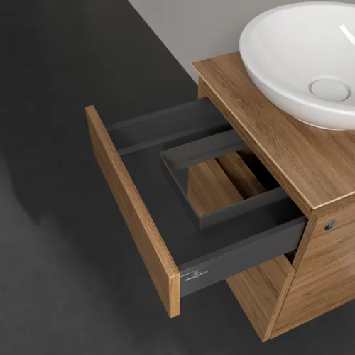 Bild von VILLEROY BOCH Legato Waschbeckenunterschrank, mit Beleuchtung, 2 Auszüge, 450 x 550 x 500 mm, Kansas Oak / Kansas Oak #B566L0RH
