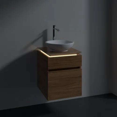 Bild von VILLEROY BOCH Legato Waschbeckenunterschrank, mit Beleuchtung, 2 Auszüge, 450 x 550 x 500 mm, Kansas Oak / Kansas Oak #B566L0RH
