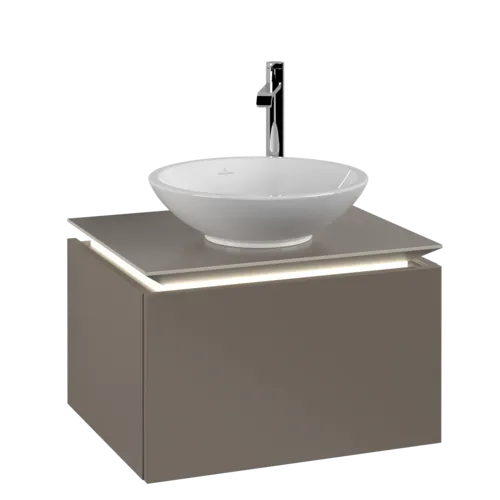 Bild von VILLEROY BOCH Legato Waschbeckenunterschrank, mit Beleuchtung, 1 Auszug, 600 x 380 x 500 mm, Truffle Grey / Truffle Grey #B567L0VG
