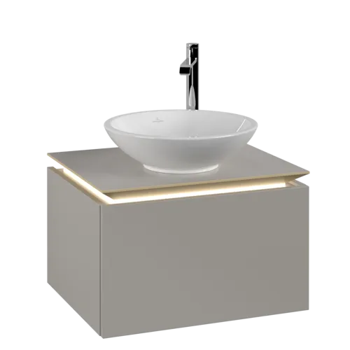 Bild von VILLEROY BOCH Legato Waschbeckenunterschrank, mit Beleuchtung, 1 Auszug, 600 x 380 x 500 mm, Soft Grey / Soft Grey #B567L0VK