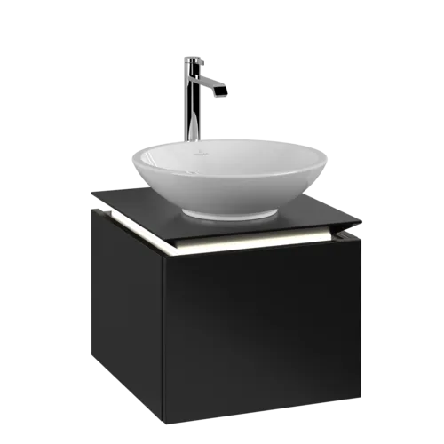 Bild von VILLEROY BOCH Legato Waschbeckenunterschrank, mit Beleuchtung, 1 Auszug, 450 x 380 x 500 mm, Black Matt Lacquer / Black Matt Lacquer #B565L0PD