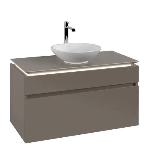 Bild von VILLEROY BOCH Legato Waschbeckenunterschrank, mit Beleuchtung, 2 Auszüge, 1000 x 550 x 500 mm, Truffle Grey / Truffle Grey #B572L0VG