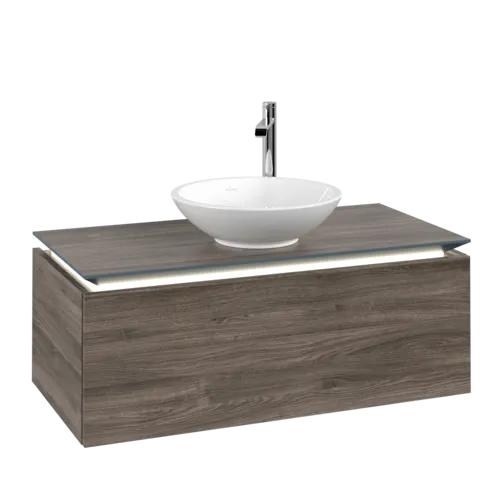 Bild von VILLEROY BOCH Legato Waschbeckenunterschrank, mit Beleuchtung, 1 Auszug, 1000 x 380 x 500 mm, Stone Oak / Stone Oak #B571L0RK