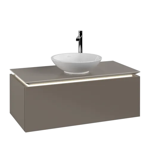 Bild von VILLEROY BOCH Legato Waschbeckenunterschrank, mit Beleuchtung, 1 Auszug, 1000 x 380 x 500 mm, Truffle Grey / Truffle Grey #B571L0VG