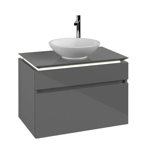 Bild von VILLEROY BOCH Legato Waschbeckenunterschrank, mit Beleuchtung, 2 Auszüge, 800 x 550 x 500 mm, Glossy Grey / Glossy Grey #B570L0FP
